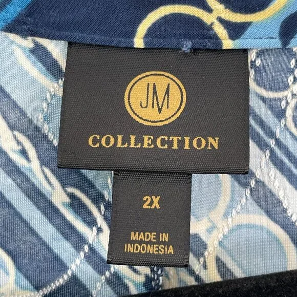 Jm Collection Womens Plus 2X Chain Print Blue Stretch Tunic Top 3/4 Sleeve Shirt - Picture 3 of 8